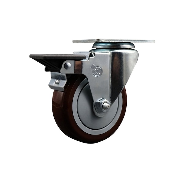 4'' Maroon Poly Wheel Swivel Top Plate Caster Posi Brake